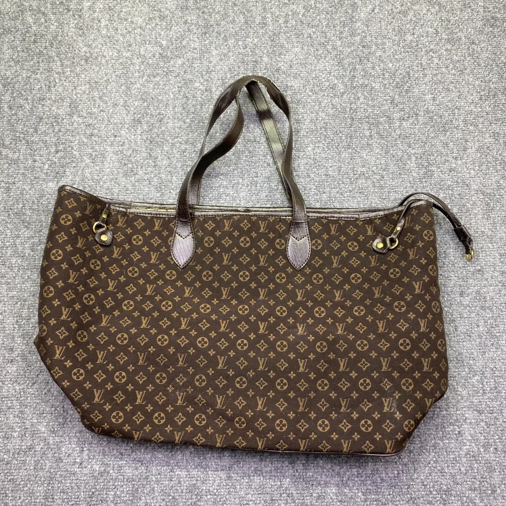 Louis Vuitton Mini Lin Monogram Neverfull MM Tote Bag Ebene Dark Brown